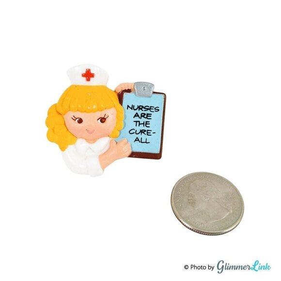 VTG 1983 Nurse Brooch by Enesco "Nurses Are The Cure All" - Picture 2 of 4